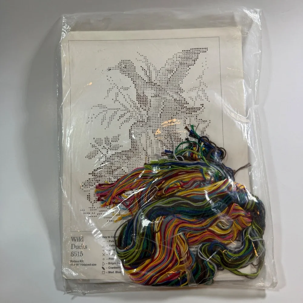Vintage 1973 Columbia Minerva Wild Ducks Cross Stitch Kit 6515 11x14